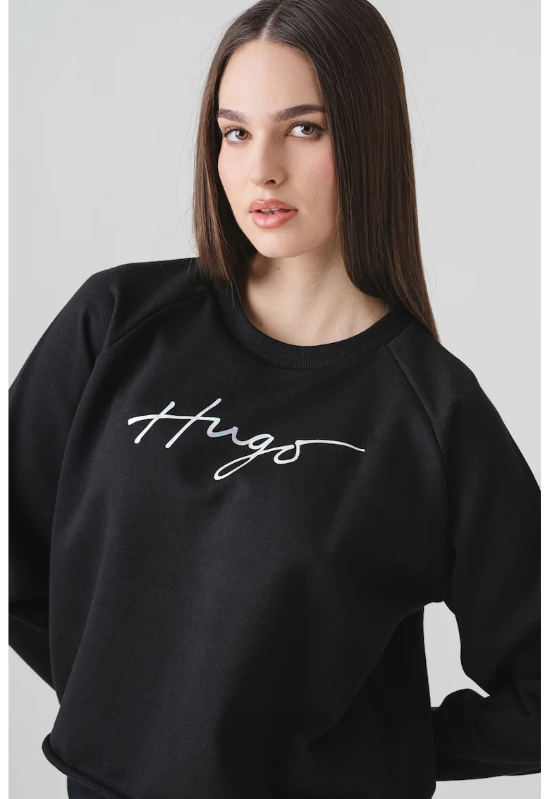 Bluza de trening cu maneci raglan si decolteu la baza gatului, Negru/Argintiu