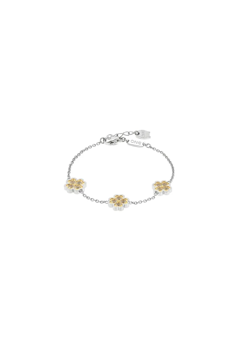 Bratara placata cu aur de 18K si decorata cu zirconia, Auriu/Argintiu