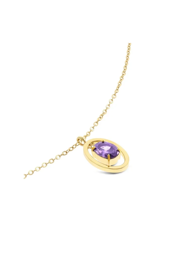 Colier placat cu aur de 18k si pandantiv incrustat cu zirconia,  Birthstone February - Wisdom
