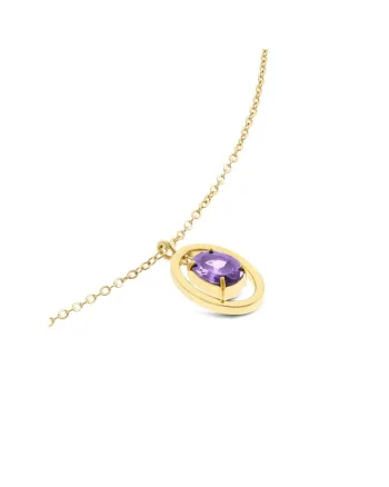 Colier placat cu aur de 18k si pandantiv incrustat cu zirconia,  Birthstone February - Wisdom