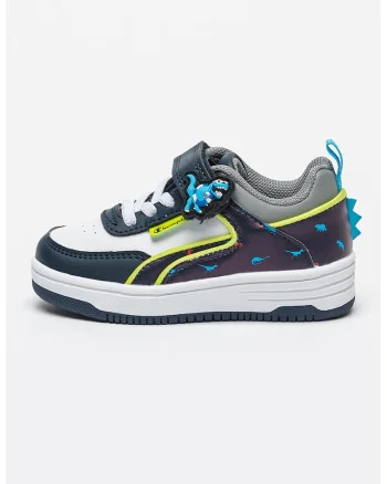Pantofi sport din piele ecologica Dinox, Alb/Verde lime/Gri antracit