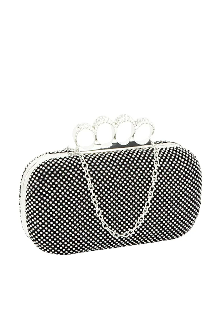 Geanta clutch negru cu pietricele 2016-5 05 13301, Negru