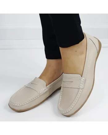 Mocasini bej din piele naturala 5128 M4 16436, Bej