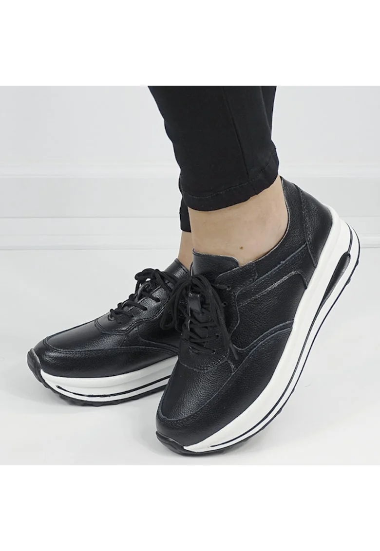 Sneakers negri din piele naturala 5091 M6 16480, Negru