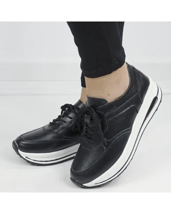 Sneakers negri din piele naturala 5091 M6 16480, Negru