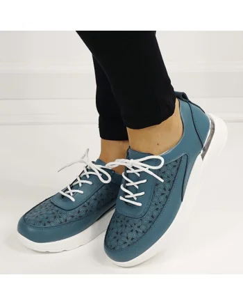 Sneakersi albastri din piele naturala 5108 M7 16448, Bleumarin