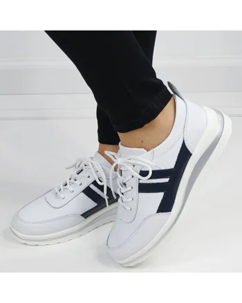Sneakers alb cu bleumarin inchis din piele naturala 5089 M2 16430, Alb/Albastru inchis