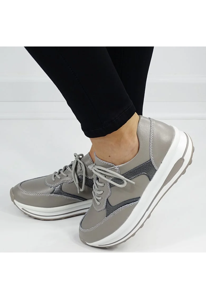 Sneakers gri din piele naturala 5091 M6 16492, Gri