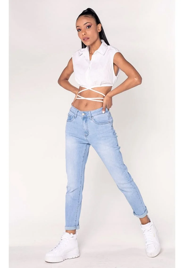 Blugi dama Mom Fit  albastru deschis P189-6 16782, Albastru deschis