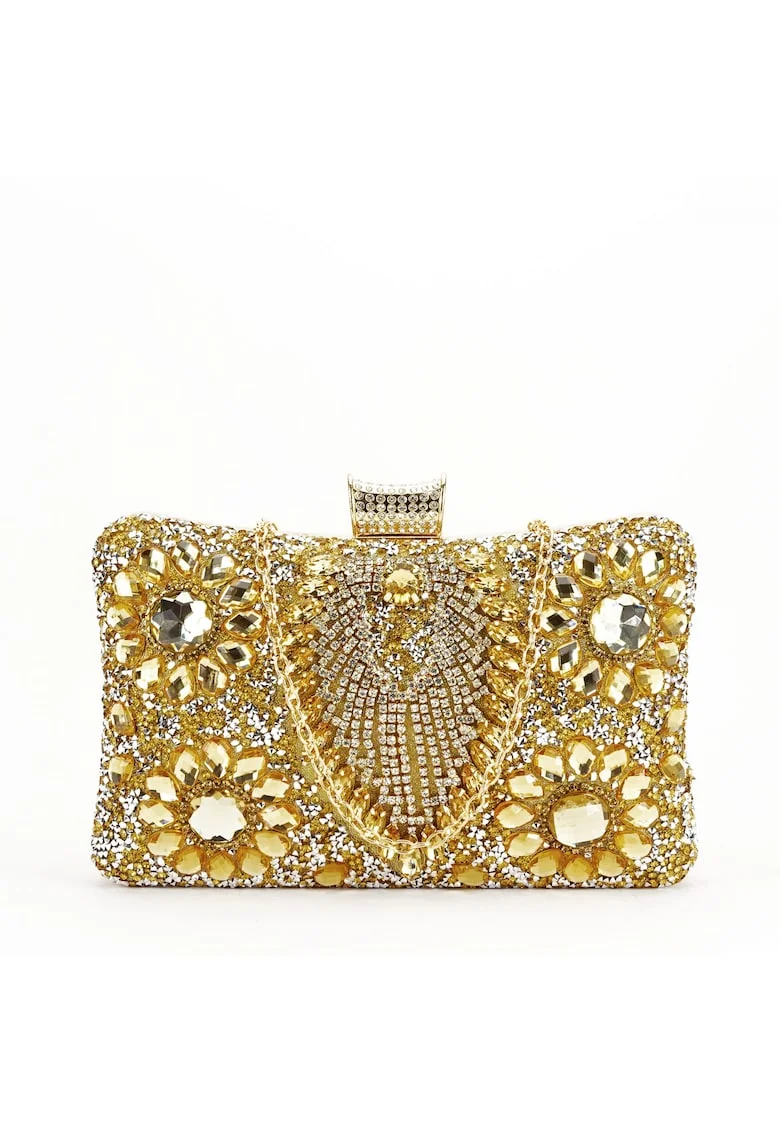 Geanta clutch aurie cu cristale 2023-15 05 15320, Auriu