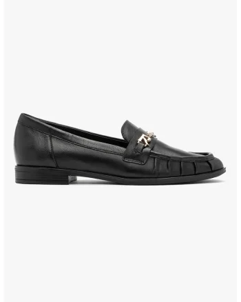 Pantofi loafer de piele cu detalii metalice, Negru stins