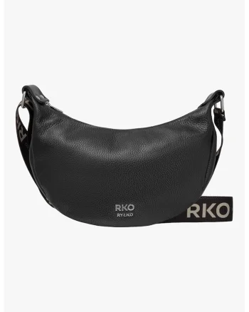RYLKO, Geanta semiluna de piele cu bareta cu model logo, Negru