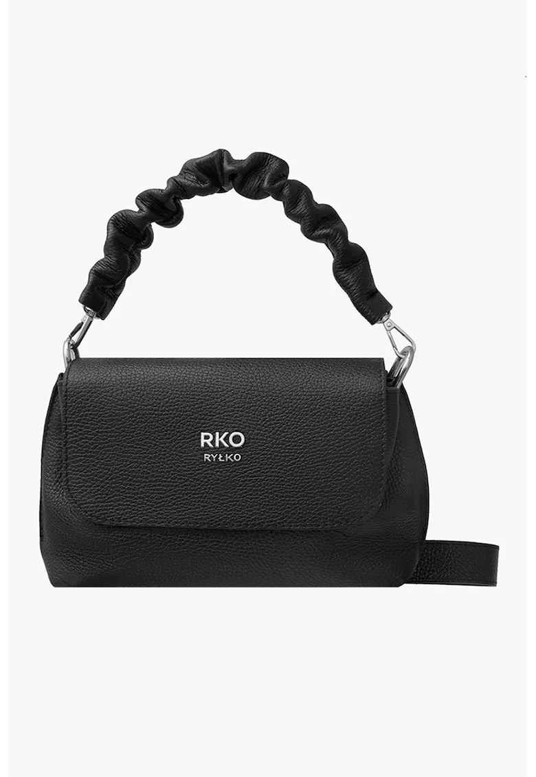 RYLKO, Geanta de piele cu maner si logo, Negru