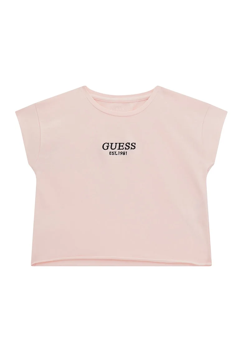 Tricou cu decolteu la baza gatului si logo, Roz pal