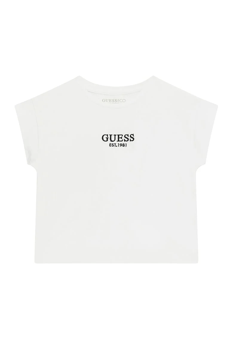 Tricou cu decolteu la baza gatului si logo, Negru/Alb optic