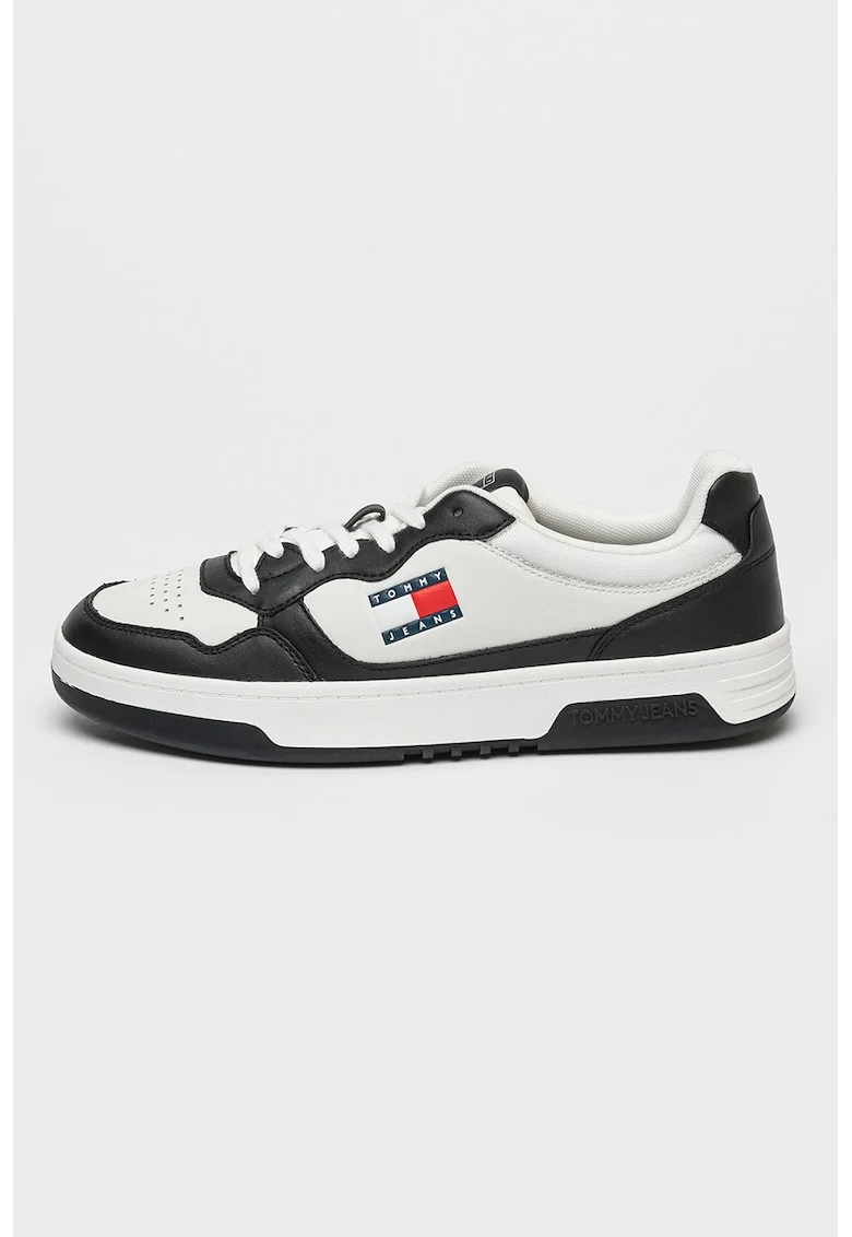 Pantofi sport din piele cu garnituri contrastante, Alb/Negru