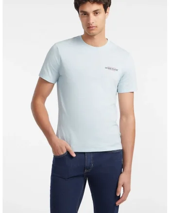 Tricou slim fit cu decolteu la baza gatului, Albastru glaciar