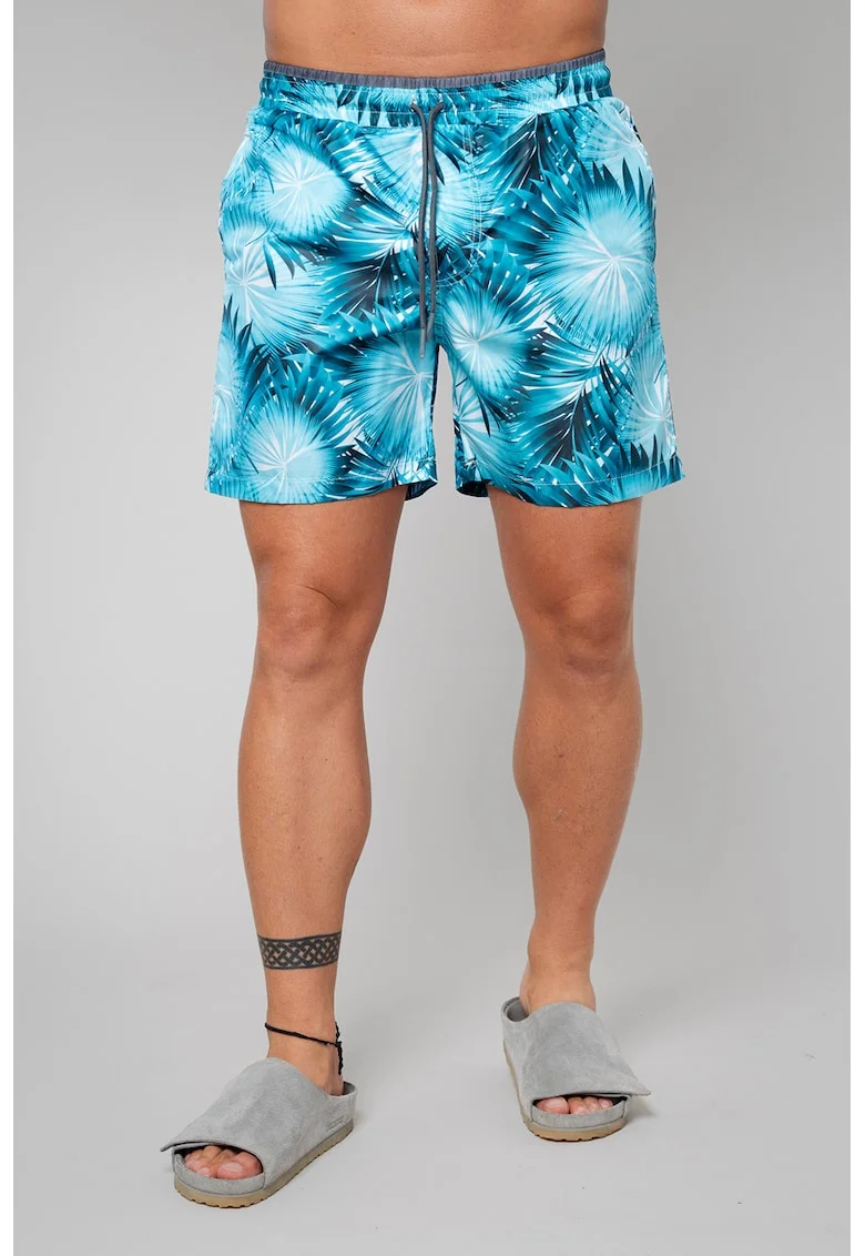 Pantaloni scurti de baie cu imprimeu si snur, Albastru