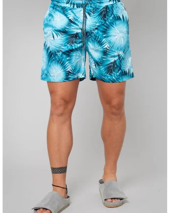 Pantaloni scurti de baie cu imprimeu si snur, Albastru