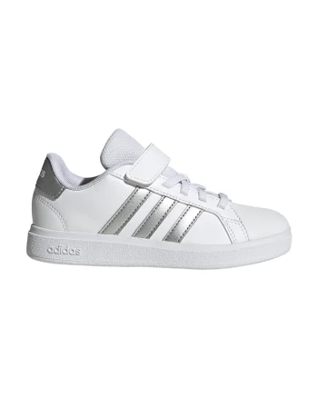 Pantofi sport cu inchidere velcro Grand Court 2.0, Alb/Argintiu