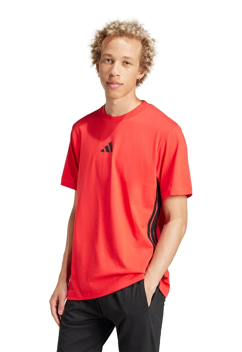 Tricou din bumbac cu decolteu la baza gatului si logo, Negru/Portocaliu mandarina