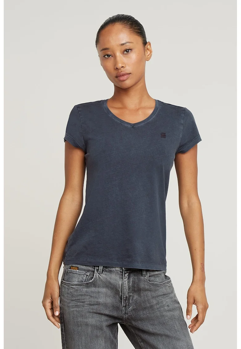 Tricou slim fit de bumbac organic, Albastru petrol