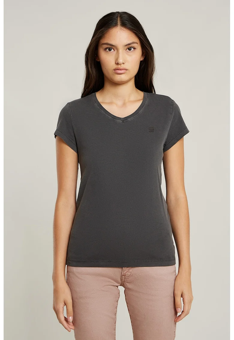 Tricou slim fit de bumbac organic, Gri inchis
