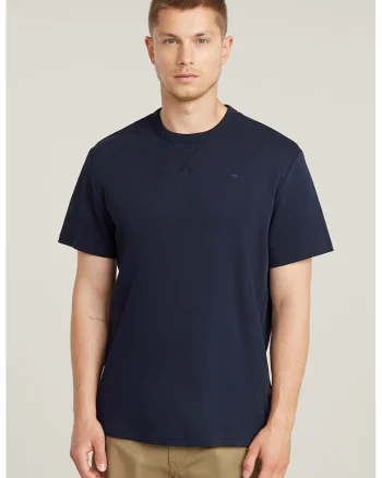 Tricou de bumbac organic cu decolteu la baza gatului, Bleumarin