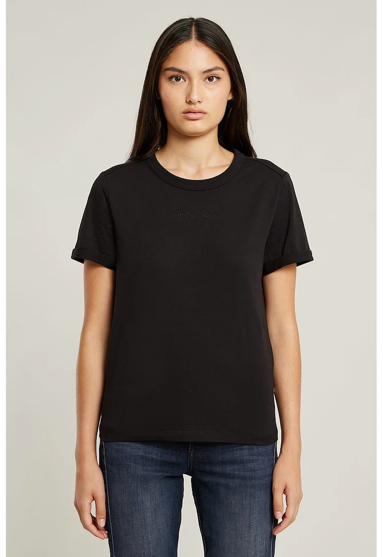 Tricou cambrat de bumbac organic cu maneci pliabile, Negru