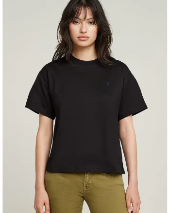 Tricou de bumbac organic cu decolteu la baza gatului, Negru