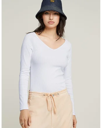 Bluza slim fit cu decolteu in V, Alb