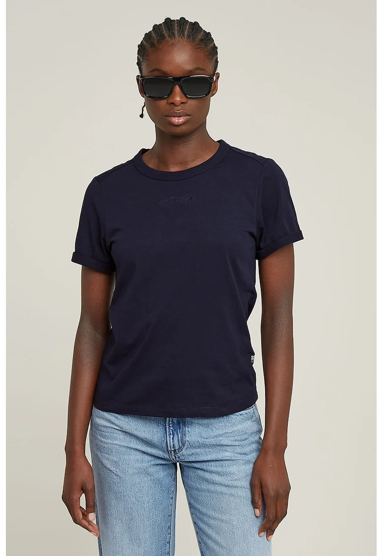 Tricou cambrat de bumbac organic cu maneci pliabile, Albastru ultramarin