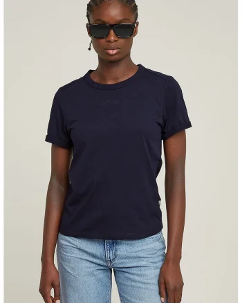 Tricou cambrat de bumbac organic cu maneci pliabile, Albastru ultramarin