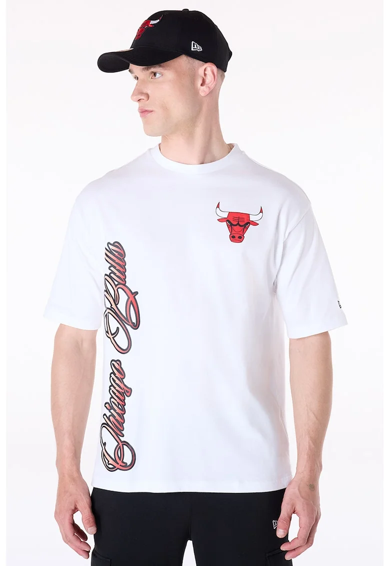 Tricou cu decolteu la baza gatului si imprimeu, Rosu/Alb/Gri