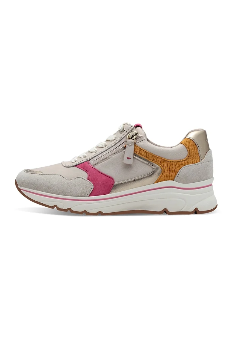 Pantofi sport de piele cu fermoar, Gri/Portocaliu/Roz