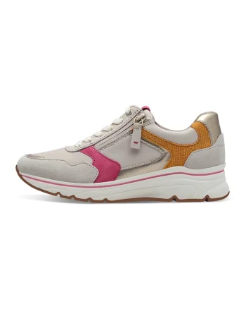 Pantofi sport de piele cu fermoar, Gri/Portocaliu/Roz