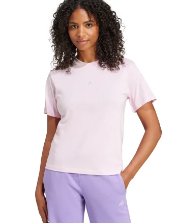Tricou cu decolteu lrotund si logo discret, Roz pal
