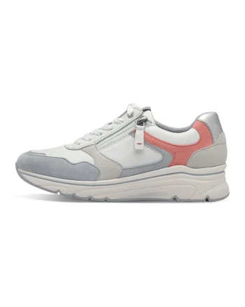 Pantofi sport de piele cu fermoar, Alb/Albastru glaciar