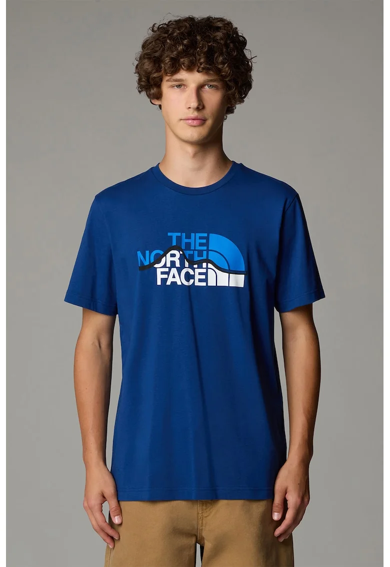 Tricou cu imprimeu logo Mountain Line, Alb/Bleumarin