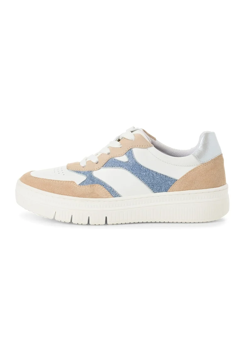 Pantofi sport cu model colorblock si garnituri de piele, Alb/Maro deschis/Albastru
