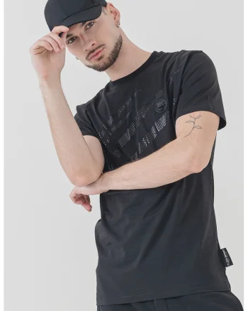 Tricou de bumbac cu strasuri, Negru
