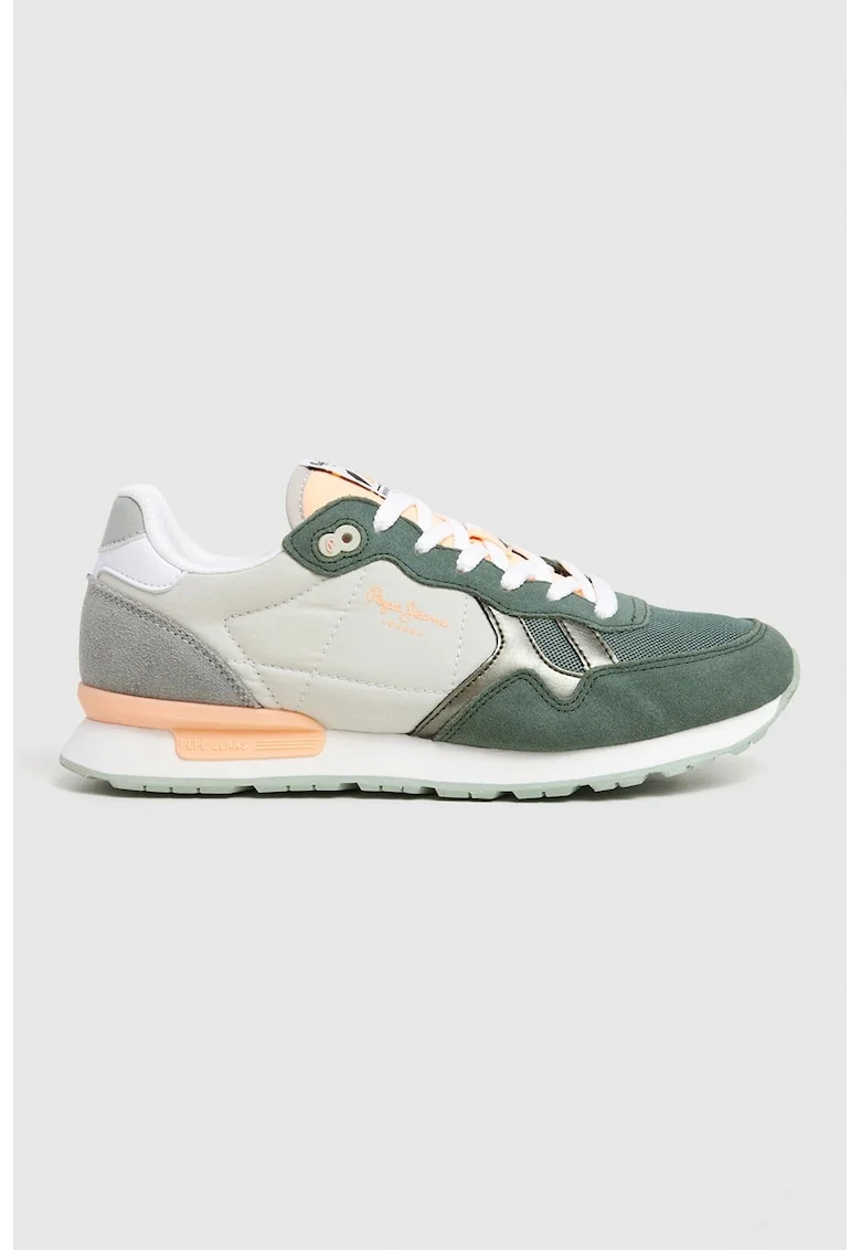 Pantofi sport cu garnituri de piele intoarsa, Verde/Portocaliu