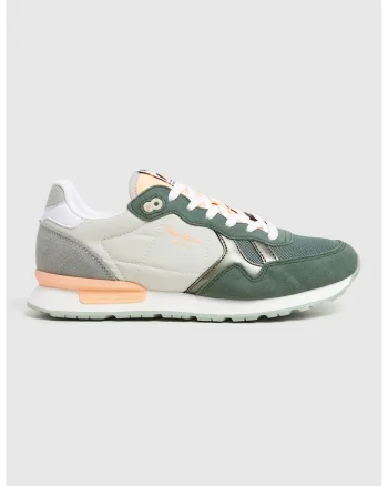 Pantofi sport cu garnituri de piele intoarsa, Verde/Portocaliu
