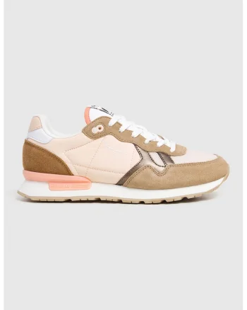 Pantofi sport cu garnituri de piele intoarsa, Maro camel/Crem