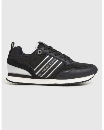 Pantofi sport cu logo, Negru/Argintiu