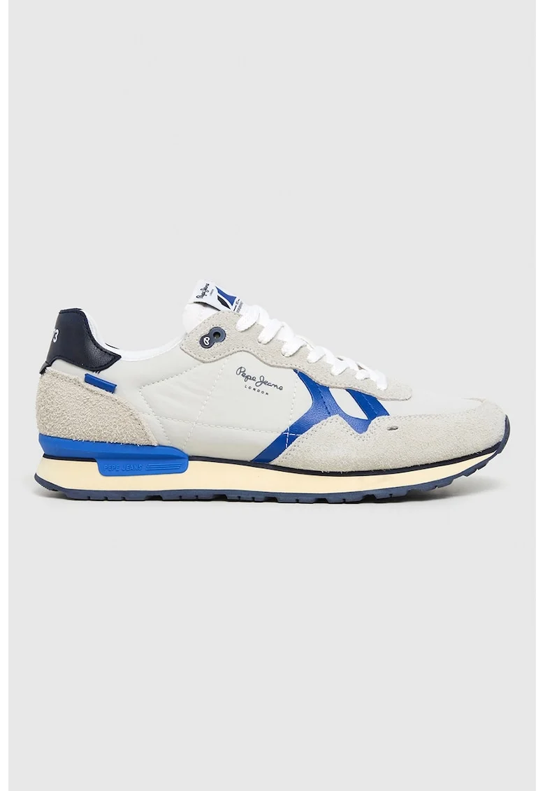 Pantofi sport cu insertii din piele intoarsa, Gri deschis/Albastru royal