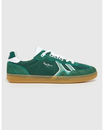 Pantofi sport low-cut cu garnituri din piele intoarsa, Alb/Verde