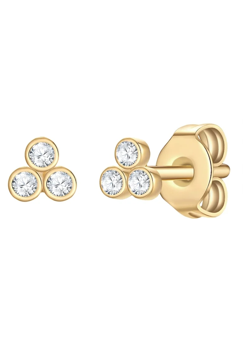 Cerceri cu tija, placata cu aur de 14K, cu zirconia, Auriu