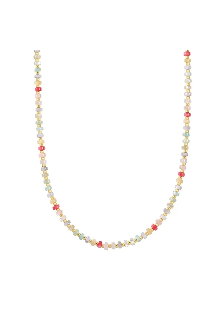 Colier placat cu aur de 14K decorat cu pietre de sticla, Multicolor