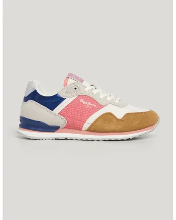 Pantofi sport cu logo, Roz pastel/Albastru royal/Alb murdar